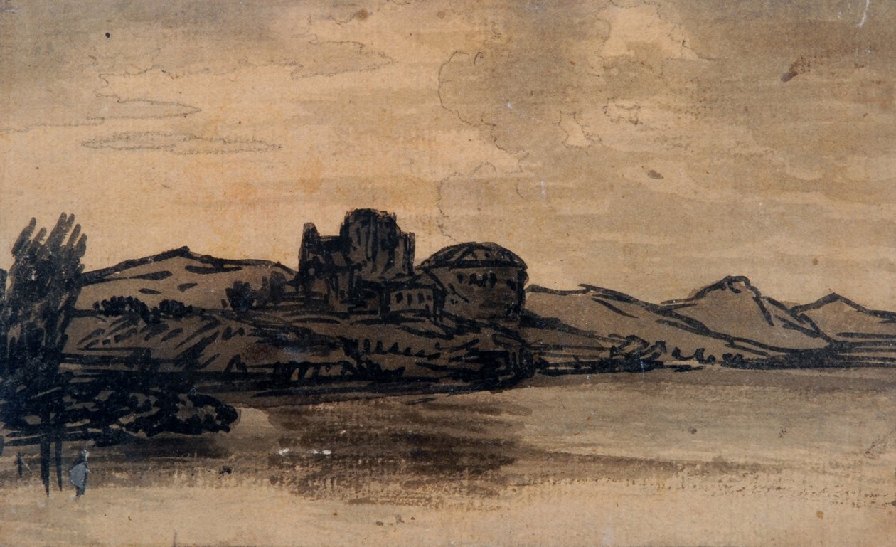 Italian Landscape with Domed Building (pencil & wash on paper) 作者 亚历山大·科曾斯