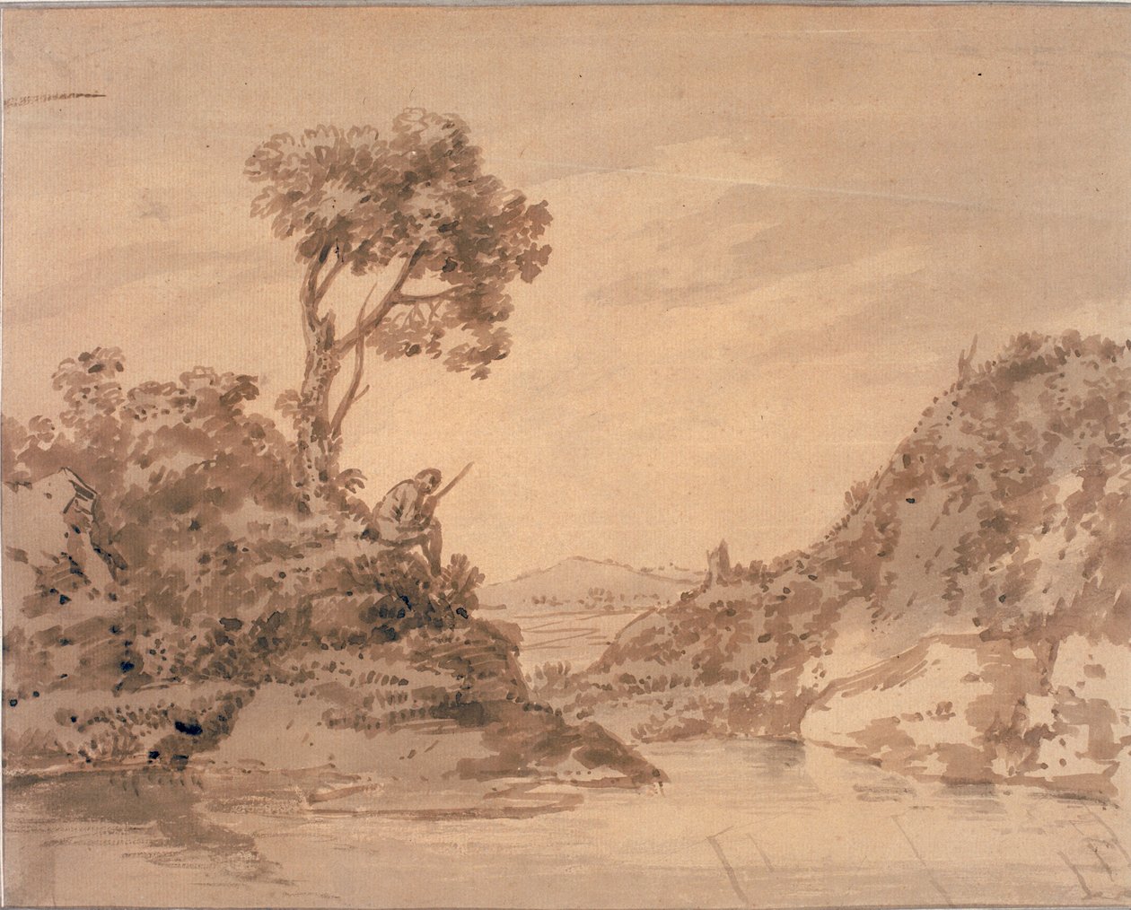 池畔人物风景（水彩、棕褐色和水洗） 作者 亚历山大·科曾斯