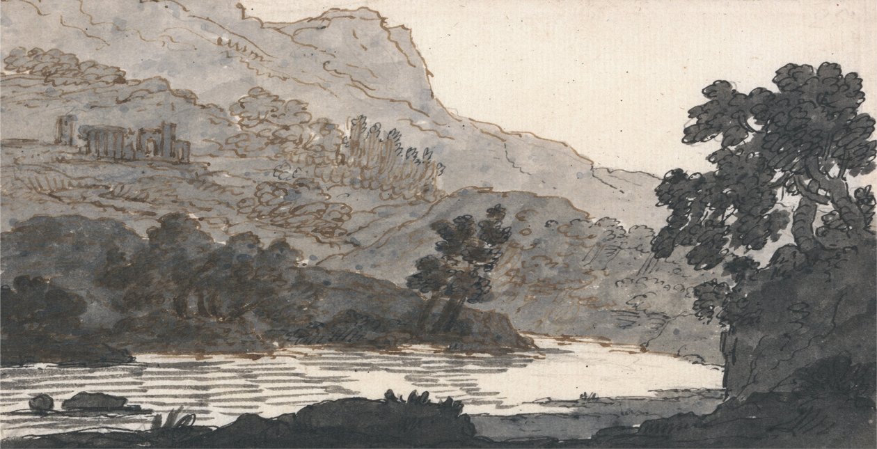 河流和山脉，有废墟 作者 亚历山大·科曾斯