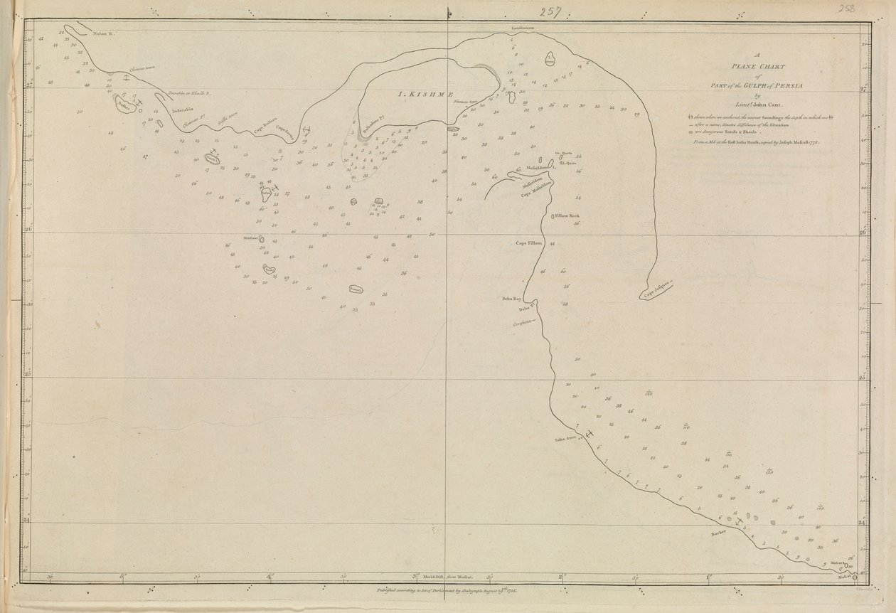 港口平面图》，Dalrymple，Alexander，1791 年出版。约翰-坎特中尉 1773 年绘制的波斯湾平面图 作者 亚历山大·达尔林普尔