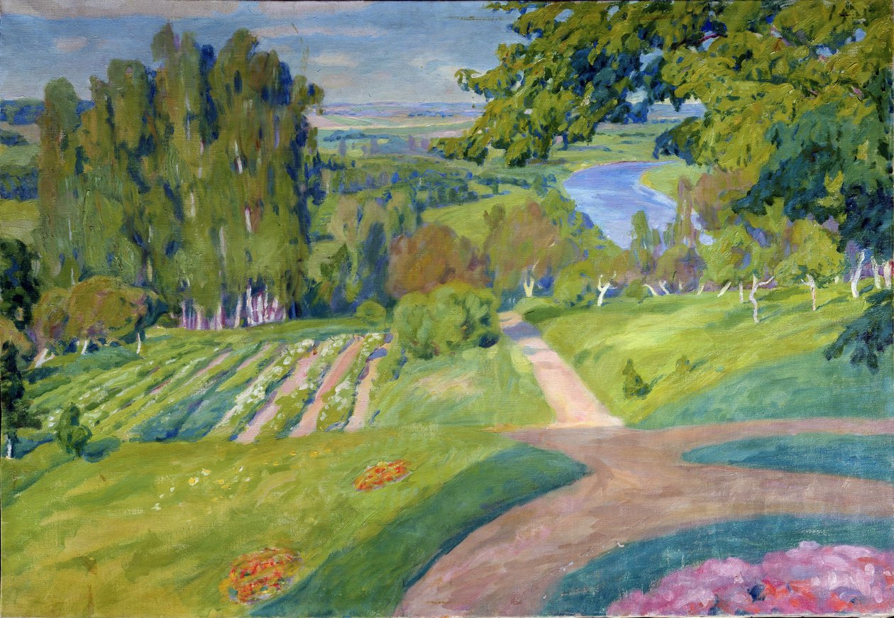 一个乡村庄园。 亚历山大·费奥多罗维奇·高什（Alexander Fyodorovich Gaush，1873-1947 年）绘画，布面油画，约 1910 年，俄罗斯艺术，新艺术风格。 M.Vrubel 地区艺术博物馆，鄂木斯克（俄罗斯）。 作者 亚历山大·高什