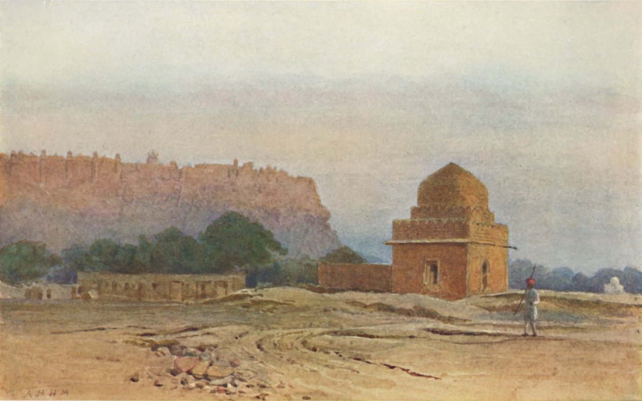 瓜廖尔要塞（Gwalior Fort）日出前（c1880 1905）。 作者 亚历山大·亨利·哈勒姆·默里
