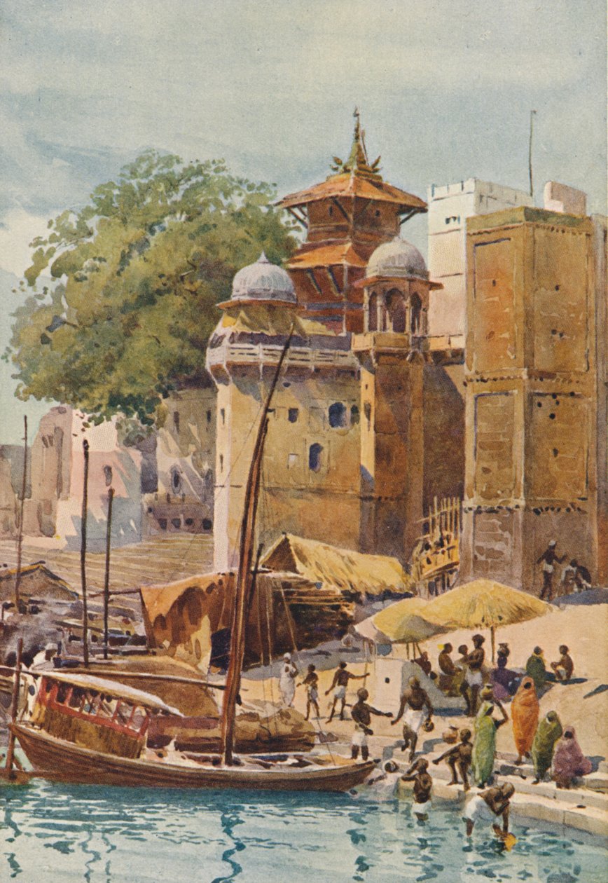 The Bathing Ghats，贝纳雷斯，c1880 1905。 作者 亚历山大·亨利·哈勒姆·默里