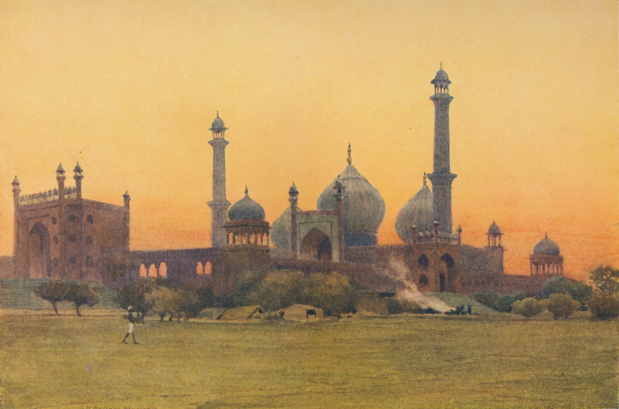 德里（Jumma Musjid），德里-日落，c1880年1905年。 作者 亚历山大·亨利·哈勒姆·默里