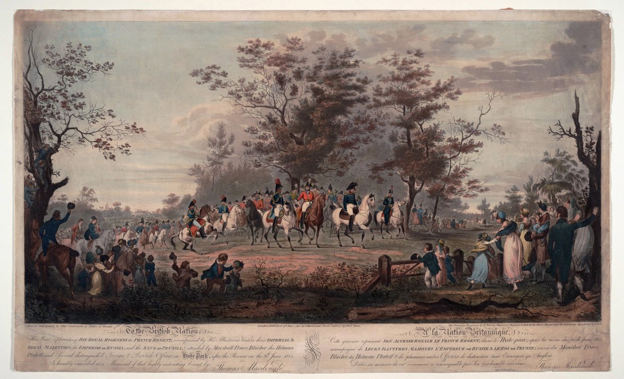 Frederic Guillaume (Frederic-Guillaume) III de Prusse (1770-1840) - Les souverains allies passant en revue a Hyde Park 1814 - Prince Regent, William III of Prussia, Alexander I (Alexandre I de Russie 作者 亚历山大·伊万诺维奇·绍尔维德