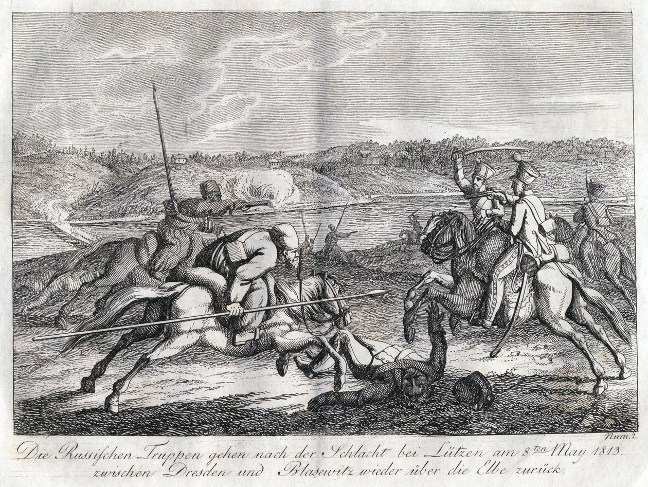 俄罗斯军队在卢岑战役后穿越易北河返回 - Sauerweid, Alexander Ivanovich (1783-1844) - 1813 - Etching - 21x26 - 私人收藏 作者 亚历山大·伊万诺维奇·绍尔维德