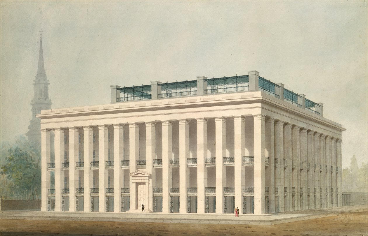 阿斯特大厦公园酒店的提案，纽约视角，约1830-34。 作者 亚历山大杰克逊戴维斯