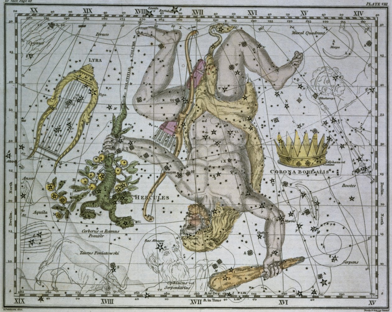 赫拉克勒斯，来自&39;A Celestial Atlas&39;，酒吧。在1822年 作者 亚历山大·杰米森