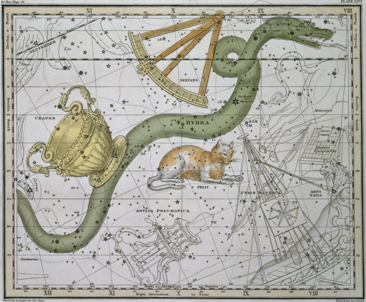 Hydra，来自&39;A Celestial Atlas&39;，酒吧。在1822年 作者 亚历山大·杰米森