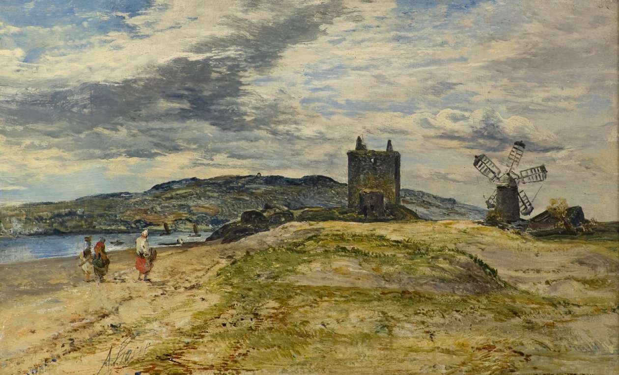 Broughty Castle，约1860年（油画板）。 作者 亚历山大·尼尔（Alexander Jnr）。弗雷泽