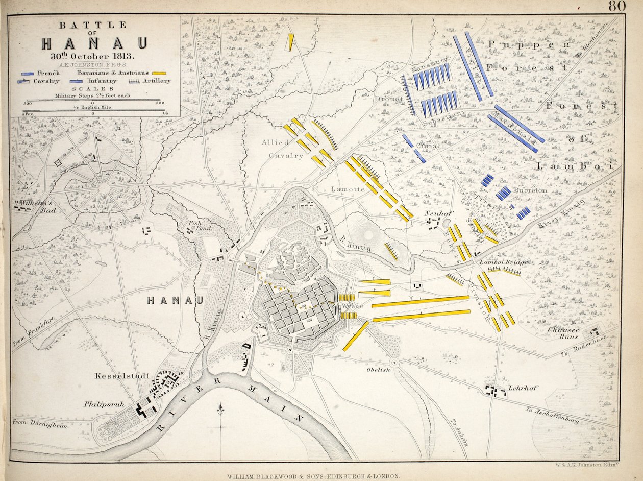 哈瑙战役地图，由威廉·布莱克伍德和儿子出版，爱丁堡和伦敦，1848年（手工彩色雕刻） 作者 亚历山大·基思·约翰斯顿