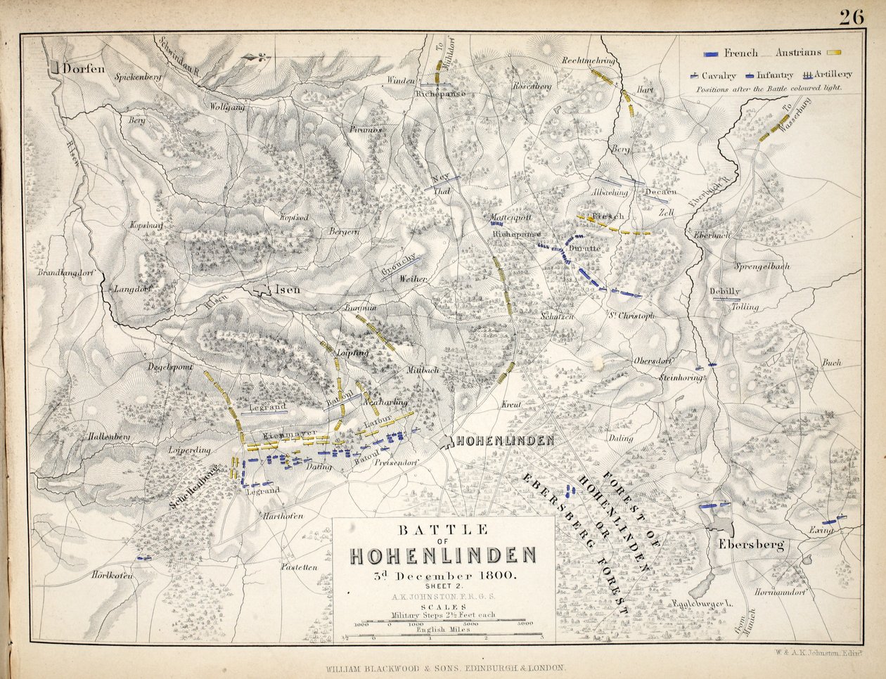 1848年威廉·布莱克伍德和儿子，爱丁堡和伦敦出版的Hohenlinden战役地图（手工彩色雕刻） 作者 亚历山大·基思·约翰斯顿