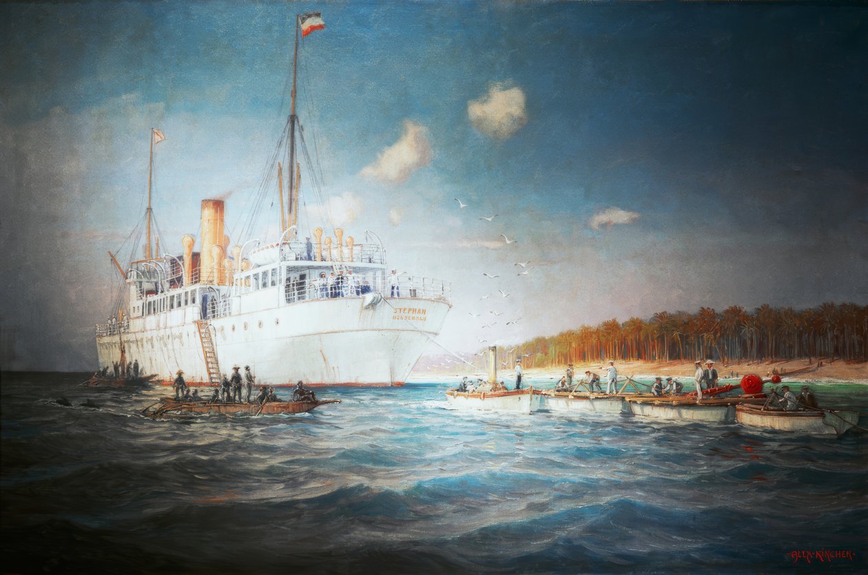 电缆蒸锅斯蒂芬在Karolineninsel Yap 1905前面 作者 亚历山大·基彻（Alexander Kircher）
