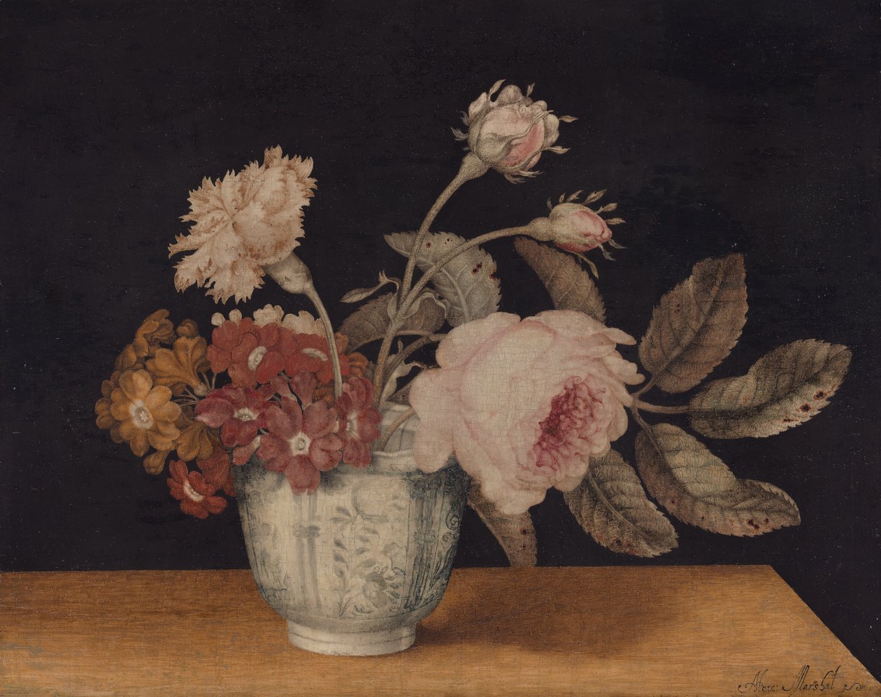 代尔夫特瓶中的花，1663年。 作者 亚历山大·元帅