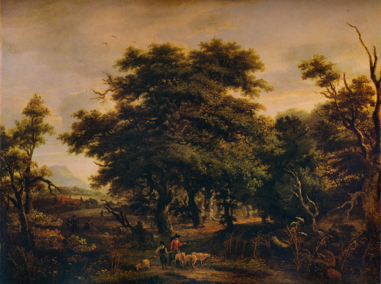 具人物和绵羊的木质景观，c1805 作者 亚历山大·纳斯米斯
