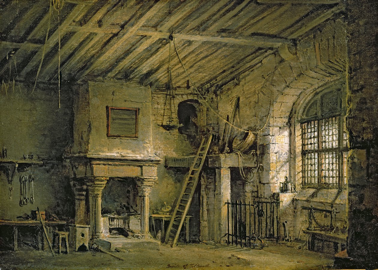 Tolbooth，“中洛锡安之心”的舞台设计，约1819年（布面油画） 作者 亚历山大·纳斯米斯