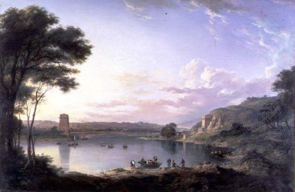 特威德河畔贝里克附近的联合大桥，约1819年（布面油画）。 作者 亚历山大·纳斯米斯