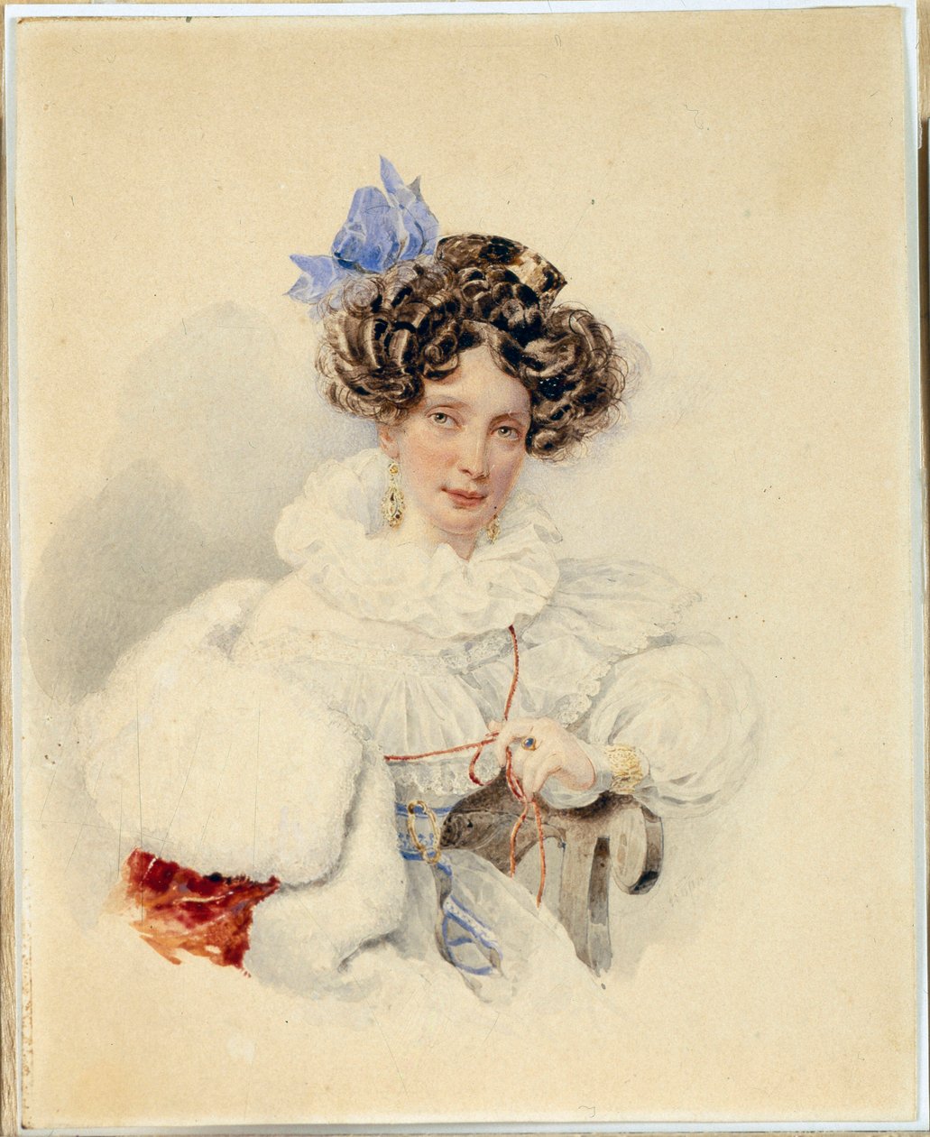 凯瑟琳·巴枯宁 (1795-1869) 的肖像 - 卡尔·帕夫洛维奇·布留洛夫 (Briullov) (1799-1852) 的作品，1832 年之前，纸板水彩 - 叶卡捷琳娜·帕夫洛夫娜·巴枯宁 (1795-1869) 的肖像 - 亚历山大·帕夫洛维奇·布留洛夫 (Alexander Pavlovich Briullov) 纸板水彩 ( 179 作者 亚历山大·帕夫洛维奇·布留洛夫