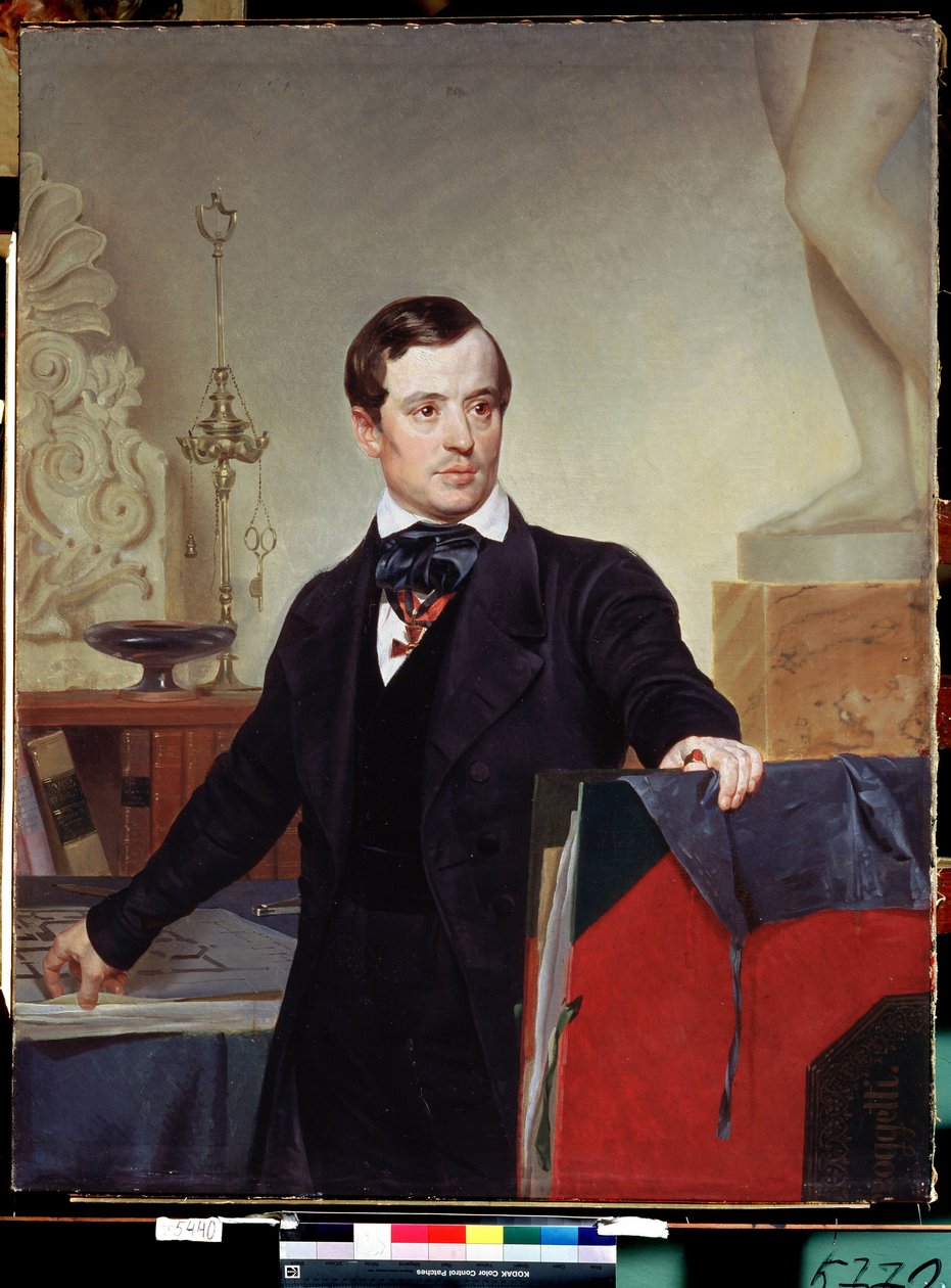 《画家兼建筑师亚历山大·布留洛夫 (Alexandre Briullov) (1798-1877) 的肖像》卡尔·布留洛夫 (Briullov) (1799-1852) 的绘画，圣彼得堡俄罗斯国家博物馆 作者 亚历山大·帕夫洛维奇·布留洛夫