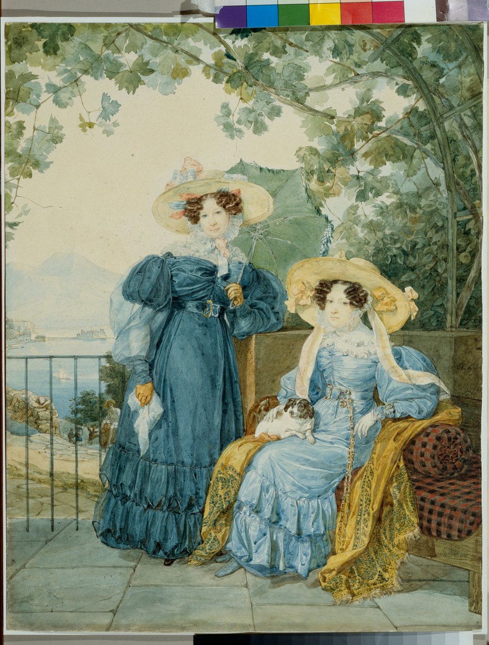 Portraits de la comtesse Ekaterina Artemievna Vorontsov (1780-1836) et de la Princesse Elena Mikhailovna Golitsyne (1776-1855) - 叶卡捷琳娜·沃龙佐娃和埃琳娜·加利茨恩公主的肖像 - 亚历山大·帕夫洛维奇·布留洛夫 (Alexander Pavlovich Briullov) 纸上水彩画 作者 亚历山大·帕夫洛维奇·布留洛夫