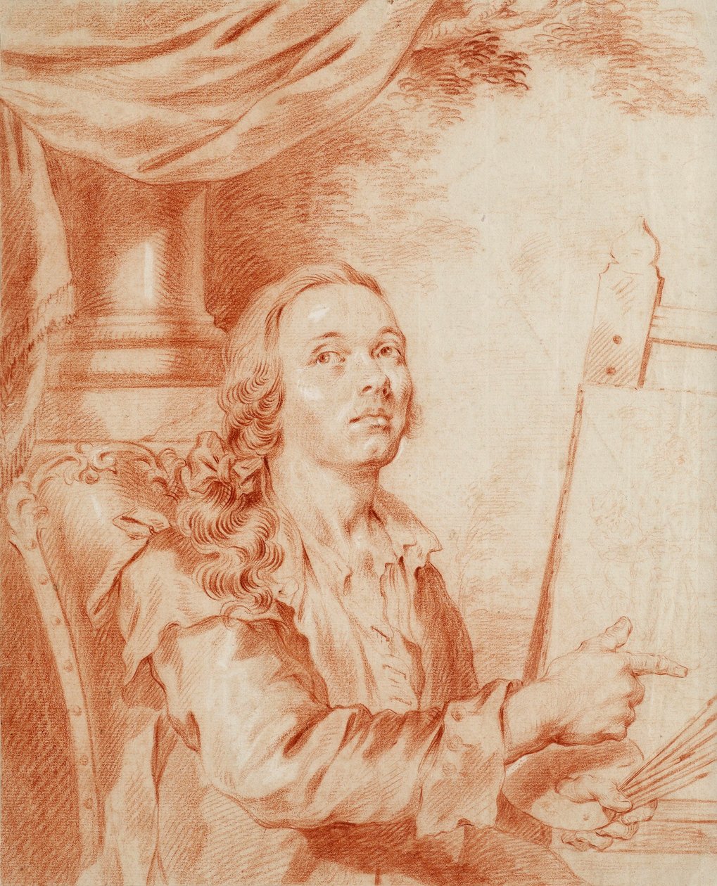 自画像--亚历山大（Alexandre）-罗斯林（1718-1793 年）的作品，纸上红色粉笔画 作者 亚历山大·罗斯林