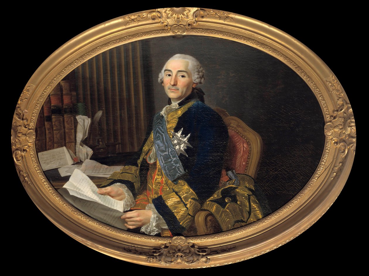 塞萨尔·加布里埃尔 (Cesar Gabriel) (1712-1785) 舒瓦瑟尔伯爵 - 切维尼 (Cesar Gabriel) 的肖像，普拉兰公爵，当时的海军外交部长。 亚历山大·罗斯林 (1718-1793) 的绘画。 暗淡。 0,94 x 1,31 m。 凡尔赛宫，城堡博物馆。 - 塞萨尔·加布里埃尔的肖像（1712 年） 作者 亚历山大·罗斯林