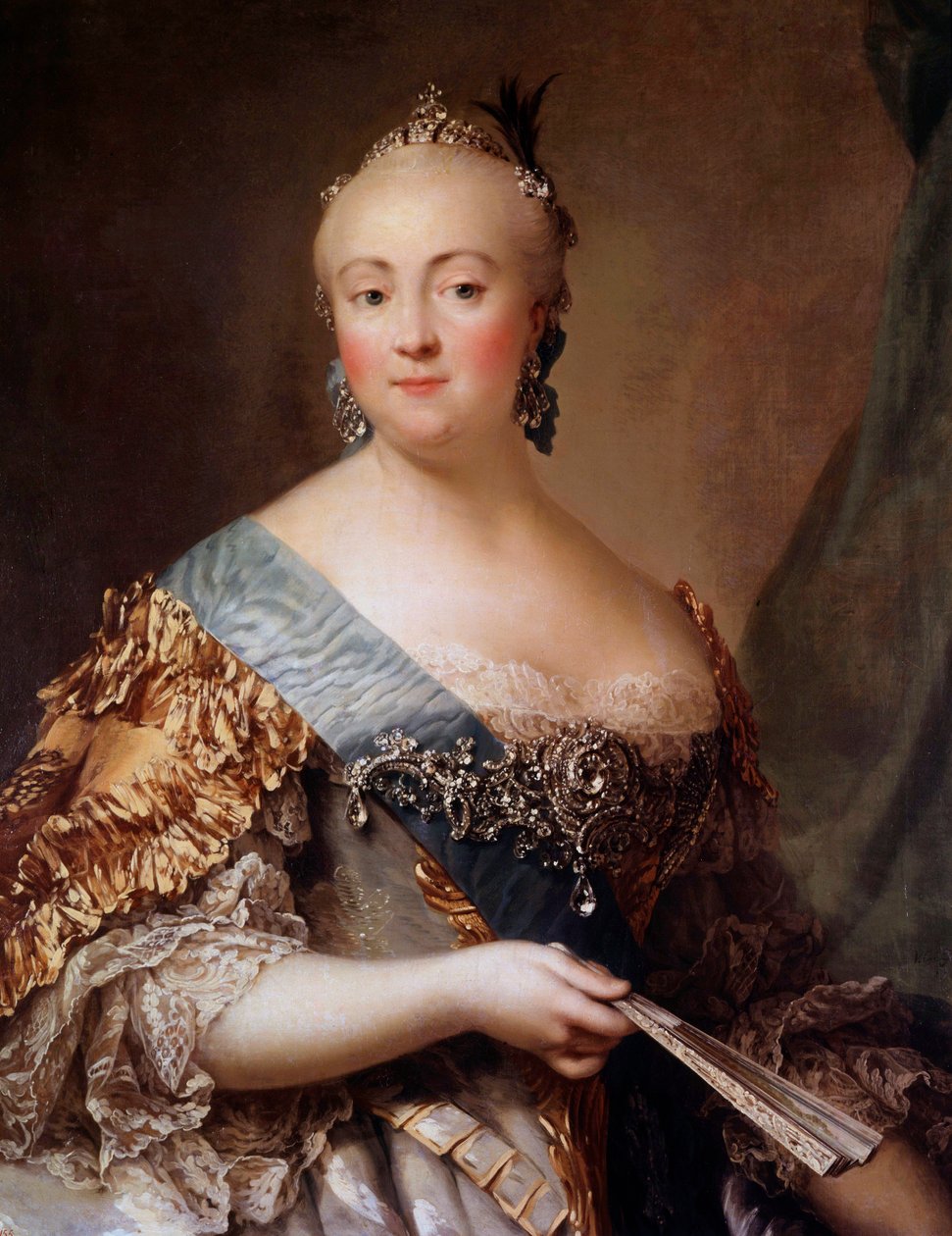 伊丽莎白·彼得罗夫娜 (1709-1762) 的肖像，俄罗斯的女皇，以彼得大帝的女儿伊丽莎白·伊尔的名义。 亚历山大·罗斯林 (1718-1793) 的绘画 18 世纪圣彼得堡冬宫博物馆 - 伊丽莎白·彼得罗夫娜的肖像 (1709-1) 作者 亚历山大·罗斯林