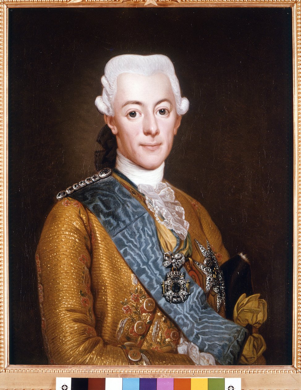瑞典国王古斯塔夫三世 (Gustav III) (1746-1792) 亚历山大·罗斯林 (1718-1793) 绘画，1775 年 73x59 厘米斯德哥尔摩 Gripsholm 城堡 作者 亚历山大·罗斯林