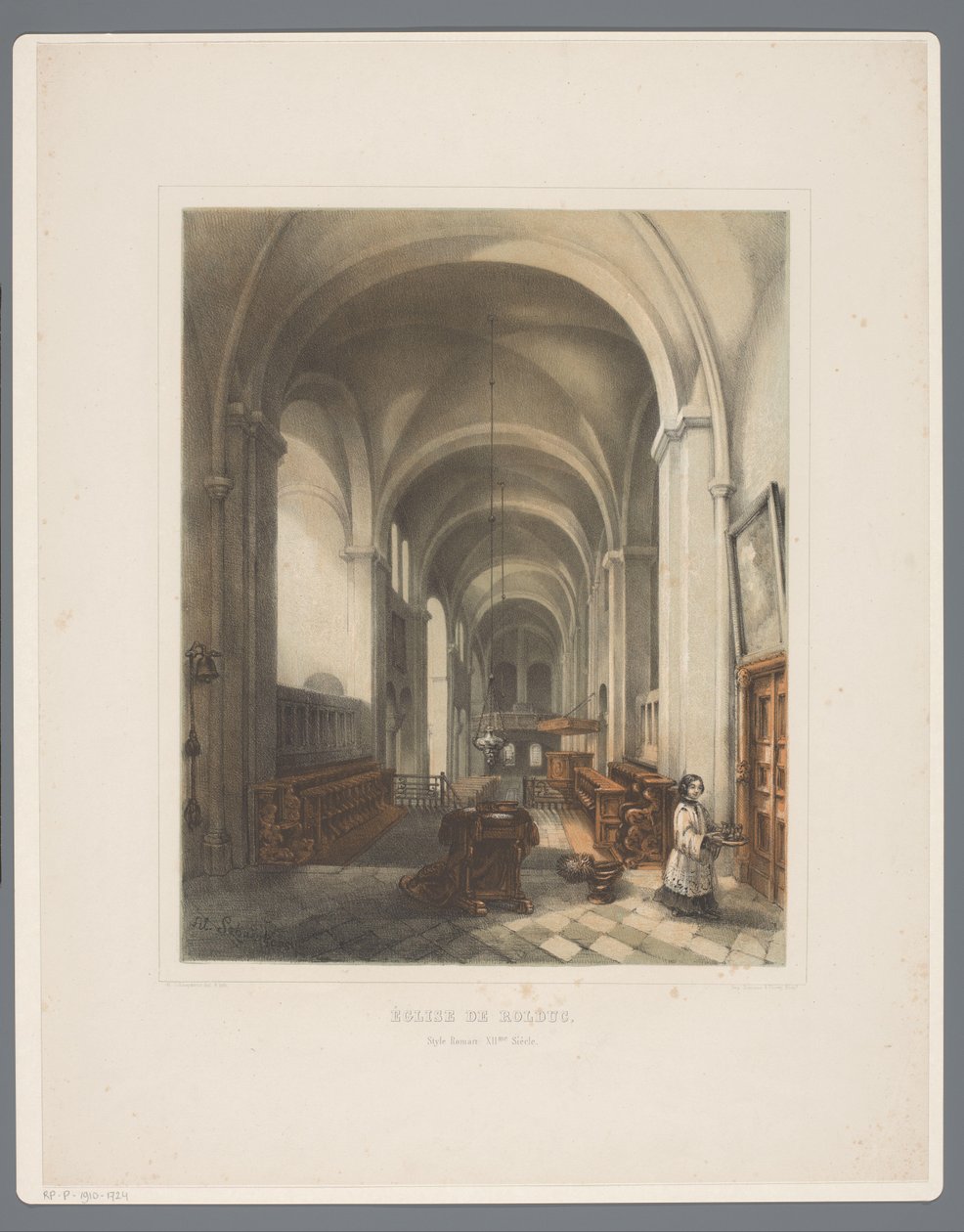 罗尔杜克修道院教堂的内部 Église de Rolduc，罗马十二世纪风格（物品上的标题） Rolduc et ses 环境（系列标题） 作者 亚历山大·舍普肯斯
