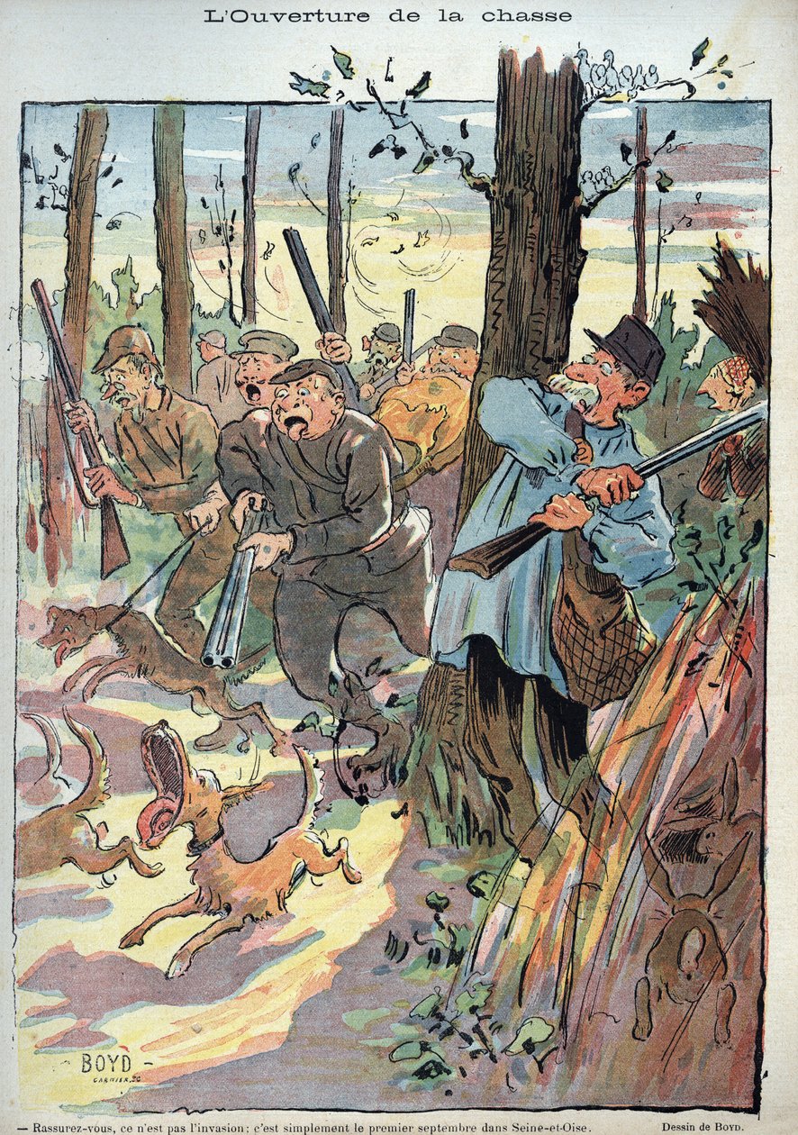 狩猎的开始 - 亚历山大·斯图尔特·博伊德 (1854-1930) 为 Laughter n. 绘制的插图。 1895 年第 45 条 作者 亚历山大·斯图尔特·博伊德
