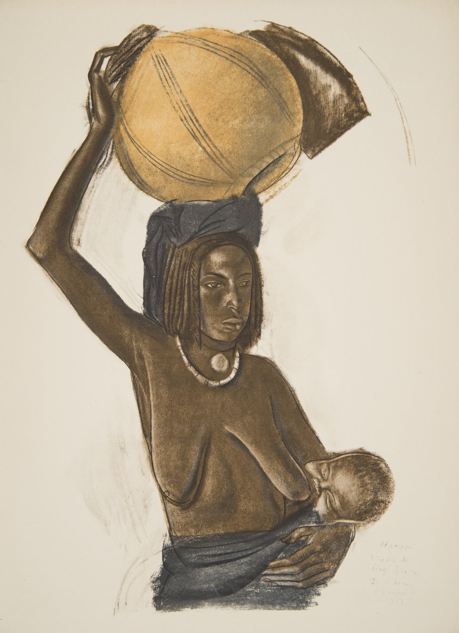 阿拉伯女子Ouled Gopo与她的孩子（Fort Lamy），来自非洲的卡通和绘画，在雪铁龙中心非洲探险队执行，第二次是Haardt Audouin-Dubreuil任务，酒吧。巴黎，1 作者 亚历山大·雅科夫列夫