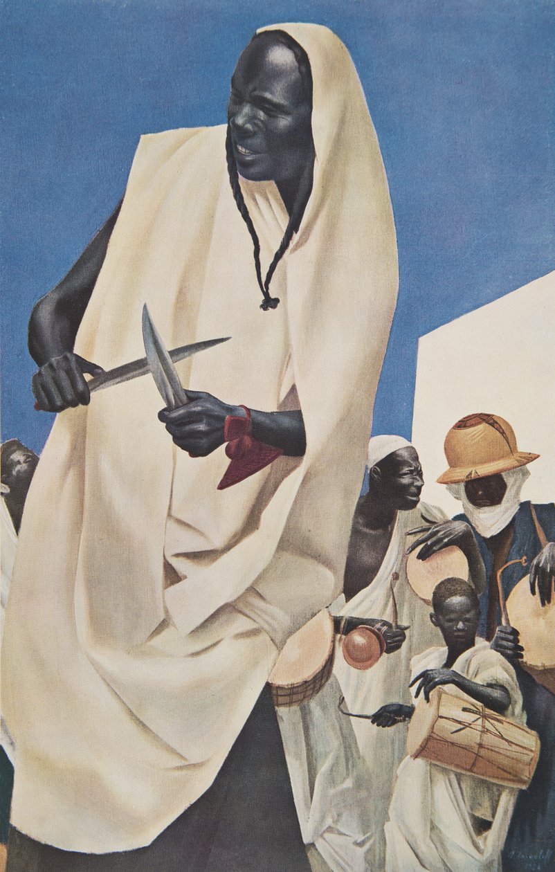 Kuli-Kuta舞蹈（Niamey）模仿达荷美的古代人类牺牲，来自非洲的绘画和绘画，在雪铁龙中非探险期间执行，第二次哈尔特任务 作者 亚历山大·雅科夫列夫