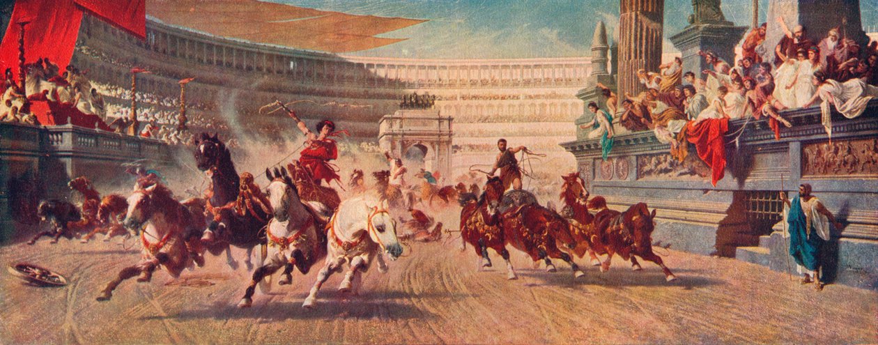 罗马战车竞赛，c1882。 作者 亚历山大·冯·瓦格纳