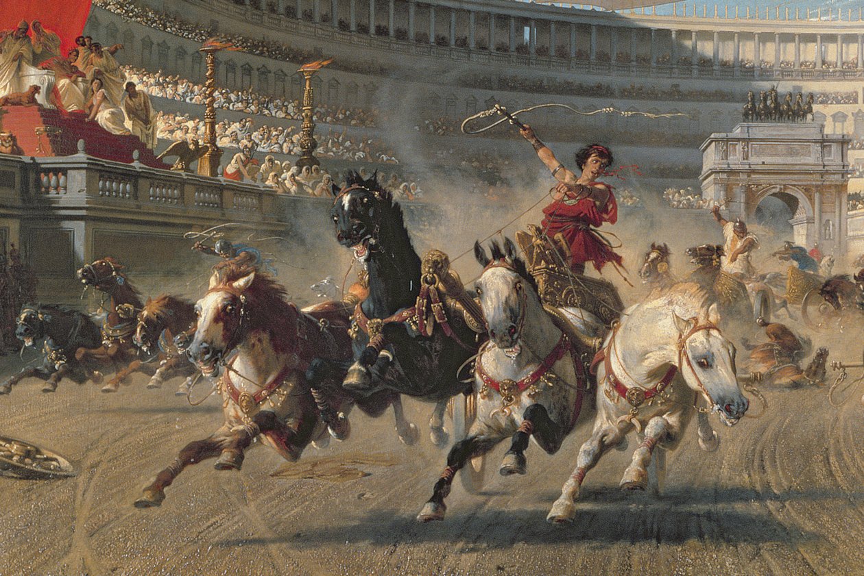 战车竞赛》，约 1882 年（布面油画）（201093 的细节） 作者 亚历山大·冯·瓦格纳