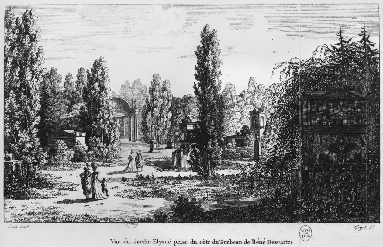 Musee des Monuments Francais，巴黎，从Rene Descartes墓看到Jardin Elysee，由Laurent Guyot（1756-1806）雕刻 作者 亚历山大·玛丽·莱诺瓦（Alexandre Marie Lenoir）