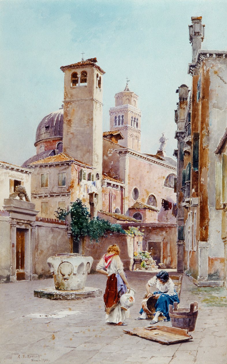 1901年在威尼斯的一个广场（纸上写着） 作者 亚历山大·尼古拉（Alexander Nicolaievitch Roussoff）