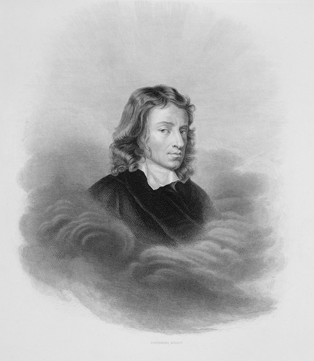 John Milton（1608-74）的肖像由艺术家雕刻 作者 亚历山大·文森特·西克斯尼尔（Alexandre Vincent Sixdeniers）