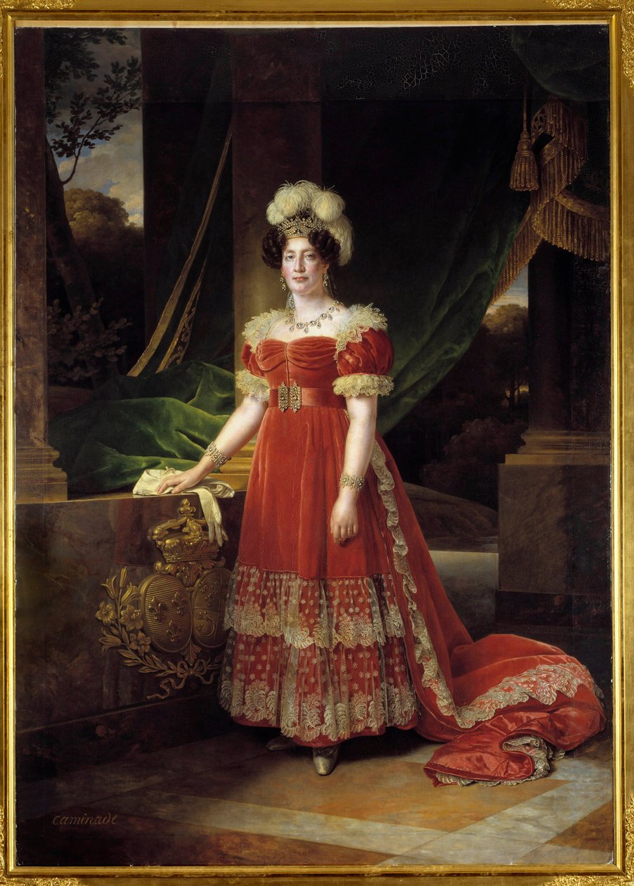 法国昂古莱姆公爵夫人玛丽·特蕾莎·夏洛特 (1778-1851) 的肖像，亚历山大·弗朗索瓦·卡米纳德 (1789-1862) 绘画，1827 年太阳。 2,57x1,85 米 作者 亚历山大·弗朗索瓦·卡米纳德