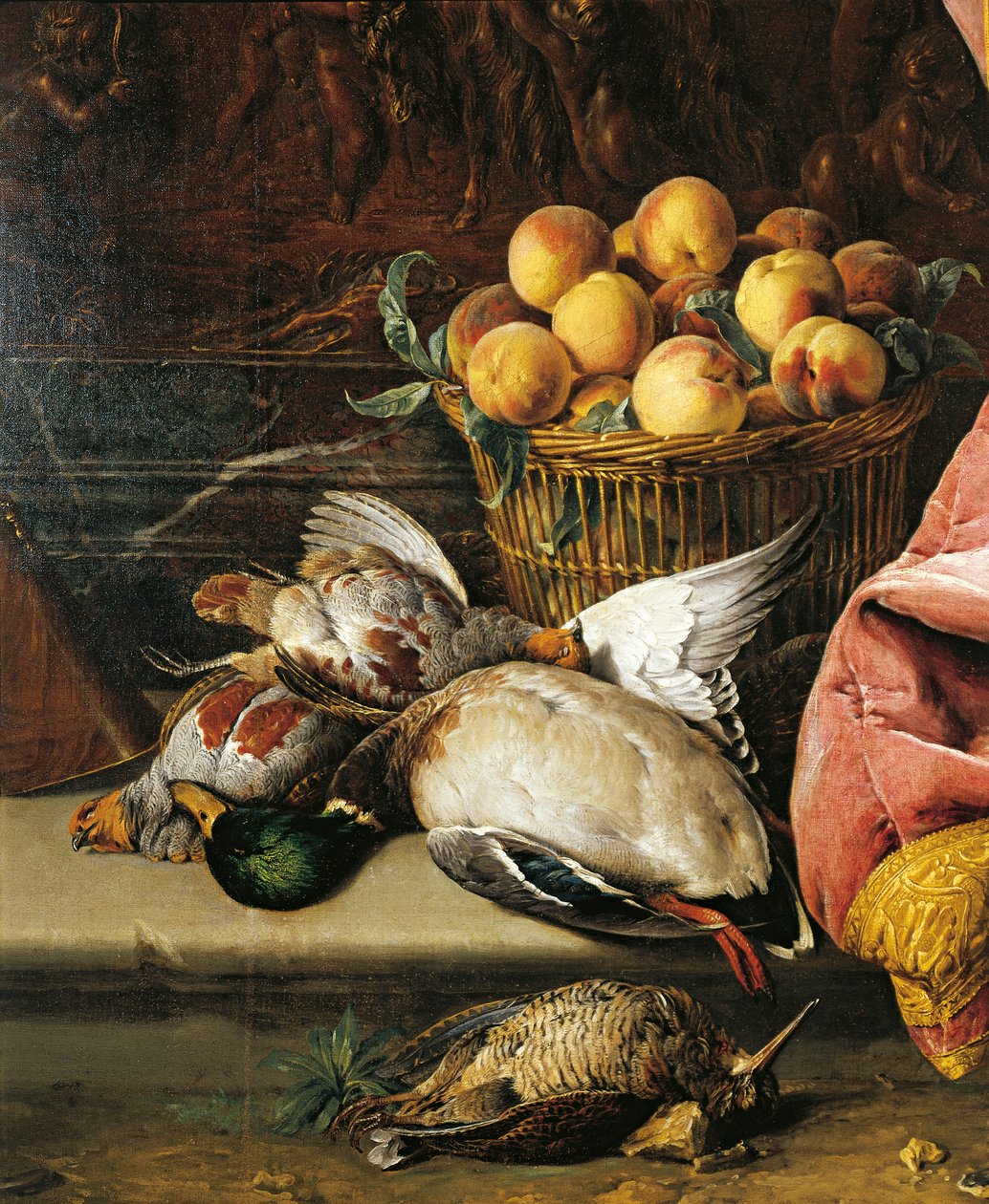 亚历山大-弗朗索瓦-德斯波尔（1661-1743）的静物画，画中有野味、水果和爱琴（爱情小提琴）。细节。 作者 亚历山大·弗朗索瓦·德斯波特