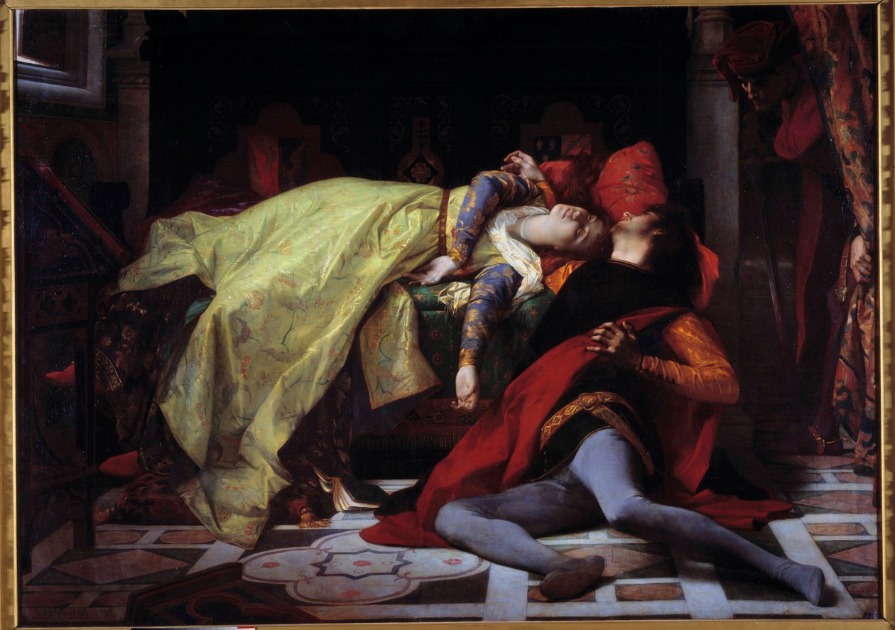 Francesca de Rimini 和 Paolo Malatesta (1284) 之死。 亚历山大·卡巴内尔 (1823-1889) 的绘画 作者 亚历山大·卡巴内尔（Alexandre Cabanel）