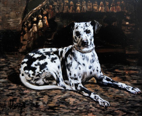 达尔马提亚犬的肖像（布面油画） 作者 亚历山大·克拉里斯（Alexandre Clarys）