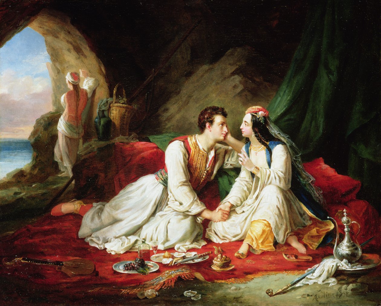 拜伦饰演唐·胡安（Don Juan），与海德（Haidee），1831年 作者 亚历山大·科林