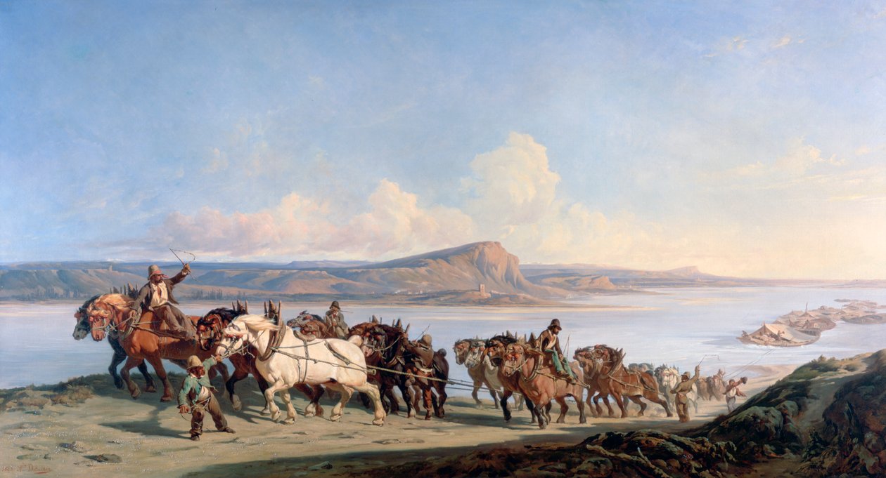 附设的马把船拉到罗纳河上，c1825-1870 作者 亚历山大·杜比森（Alexandre Dubuisson）