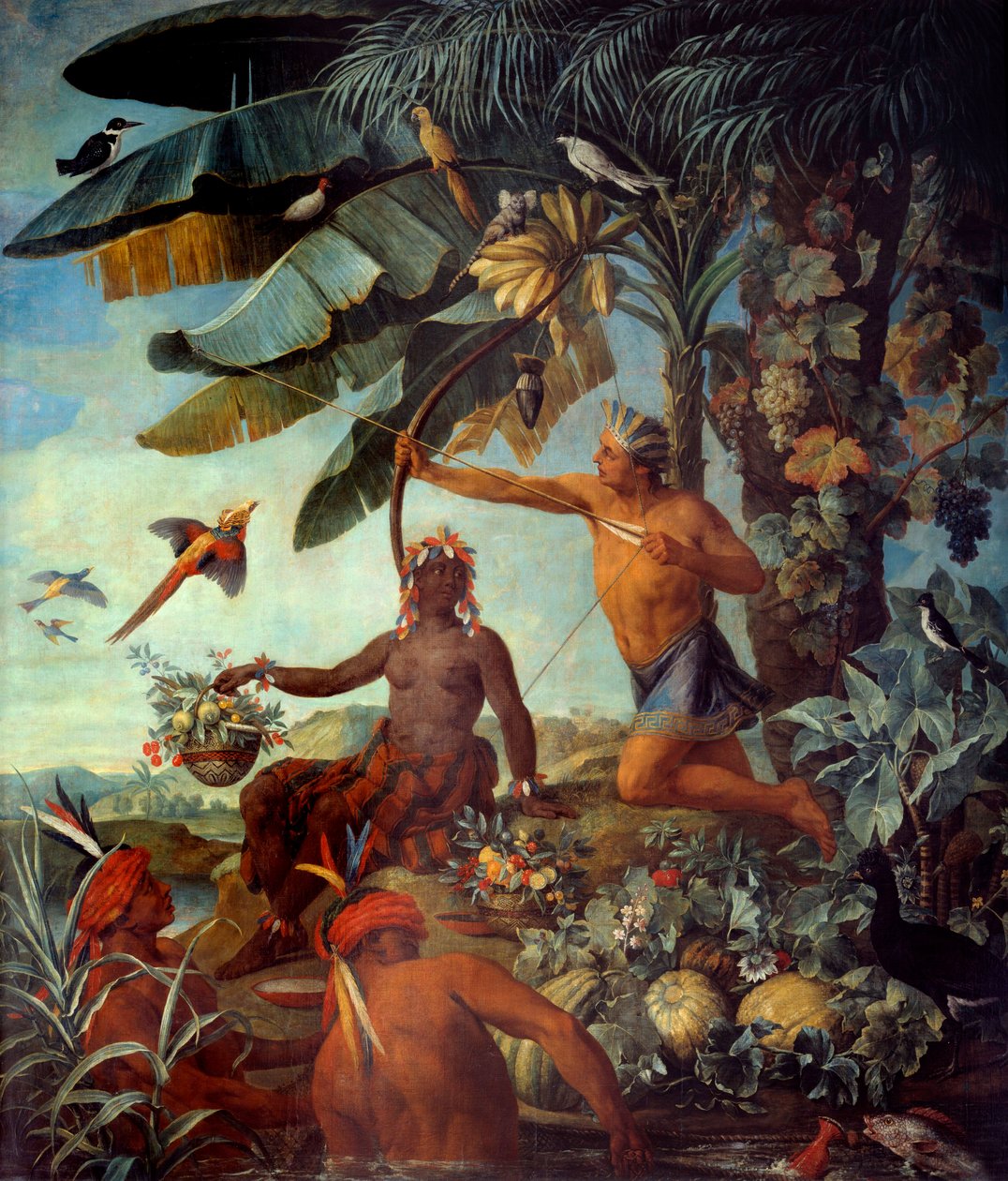 Indian Fishers and Hunters Painting by Francois Desportes (1661-1743) 18th century Sun. 1,73x3,43 m Marseille, musee des Beaux Arts - The Indian hunter and fisherman. Painting by Francois Desportes (1661-1743) 作者 亚历山大·弗朗索瓦·德斯波特