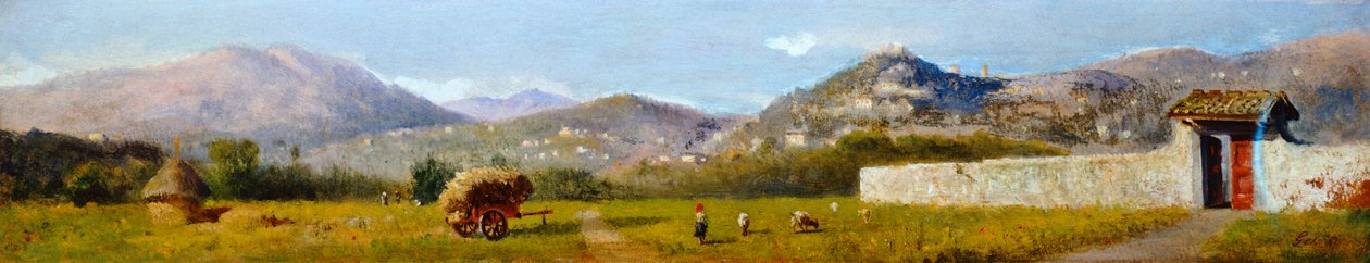 洛伦佐-格拉蒂（1824-1893）的托斯卡纳风景，纸板油画 作者 亚历山大·加布里埃尔（后）Decamps