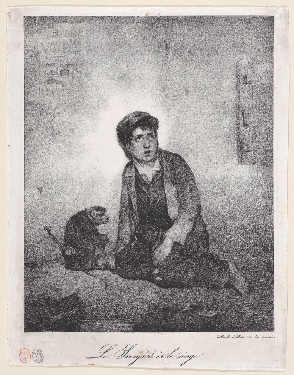 来自萨瓦的男孩和他的猴子》，1823年。 作者 亚历山大·加布里埃尔·戴尚