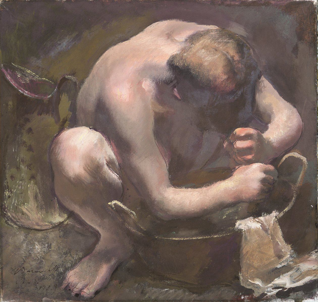 模特洗头发，1929年（画布上的蛋彩画） 作者 亚历山大·雅各夫列夫