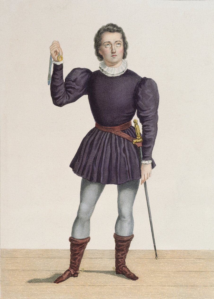 Frederick Lemaitre（1800-76）作为Edgard在Walter Scott（1771-1832）的&39;La Fiancee de Lammermoor&39;中在圣马丁剧院（彩色雕刻） 作者 亚历山大·拉考奇