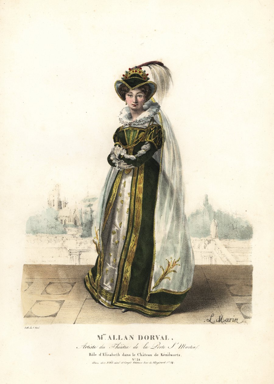 Marie Dorval或Allan Dorval夫人饰演Elisabeth女王，Jean-Baptiste Blache和Henri Lemaire的Le Chateau de Kenilworth，圣马丁门剧院。 作者 亚历山大·玛丽·科林