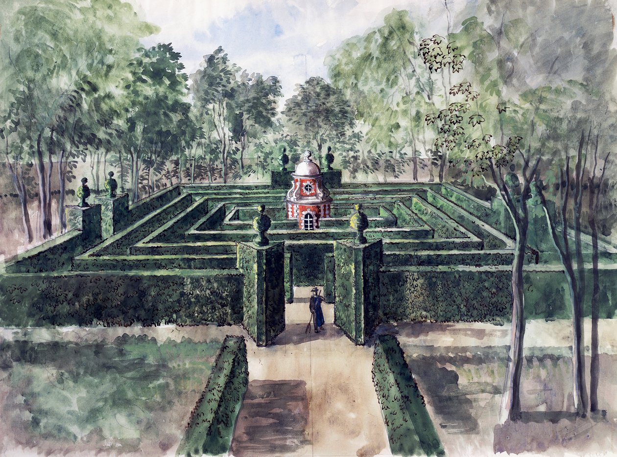 Chateau de Groussay，Charles de Beistegui 设计的迷宫，作者：Alexandre Serebriakoff（1907-1944 年），水彩画，法国，20 世纪 作者 亚历山大·塞雷布里亚科夫